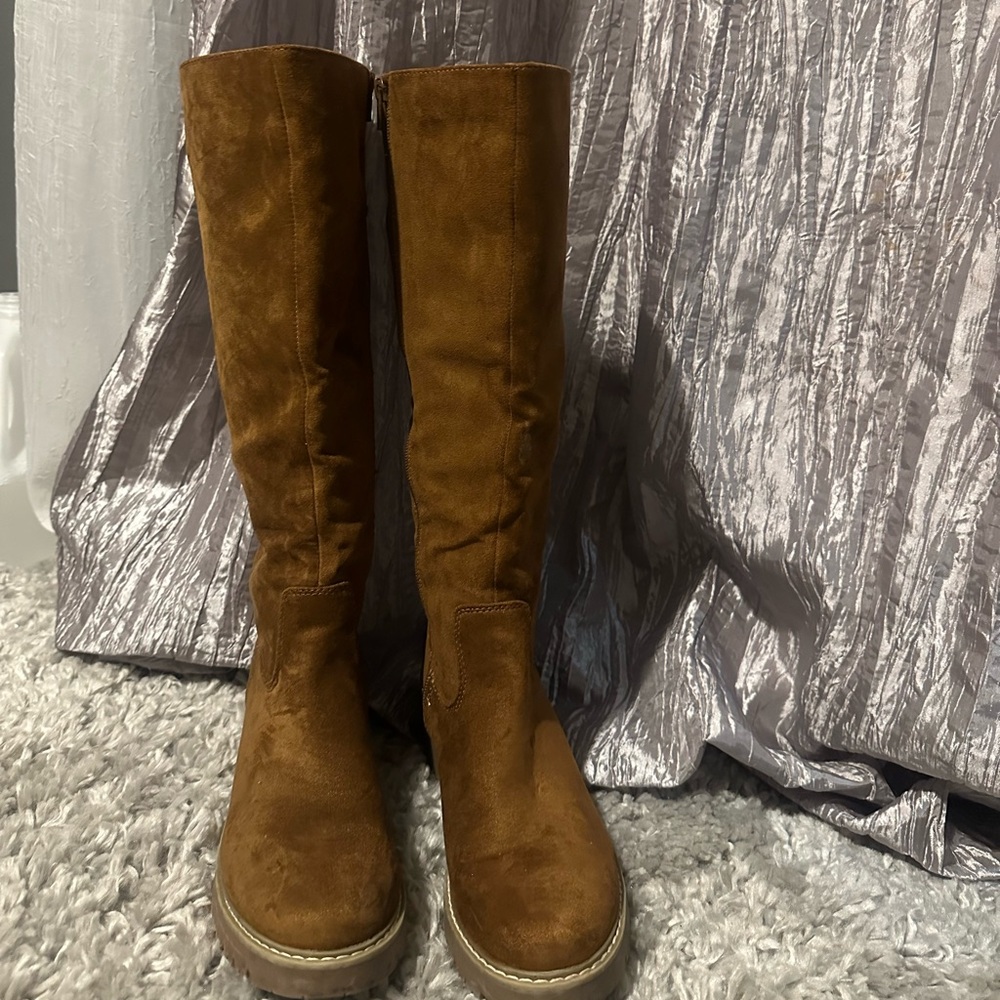Tan brown knee high boots